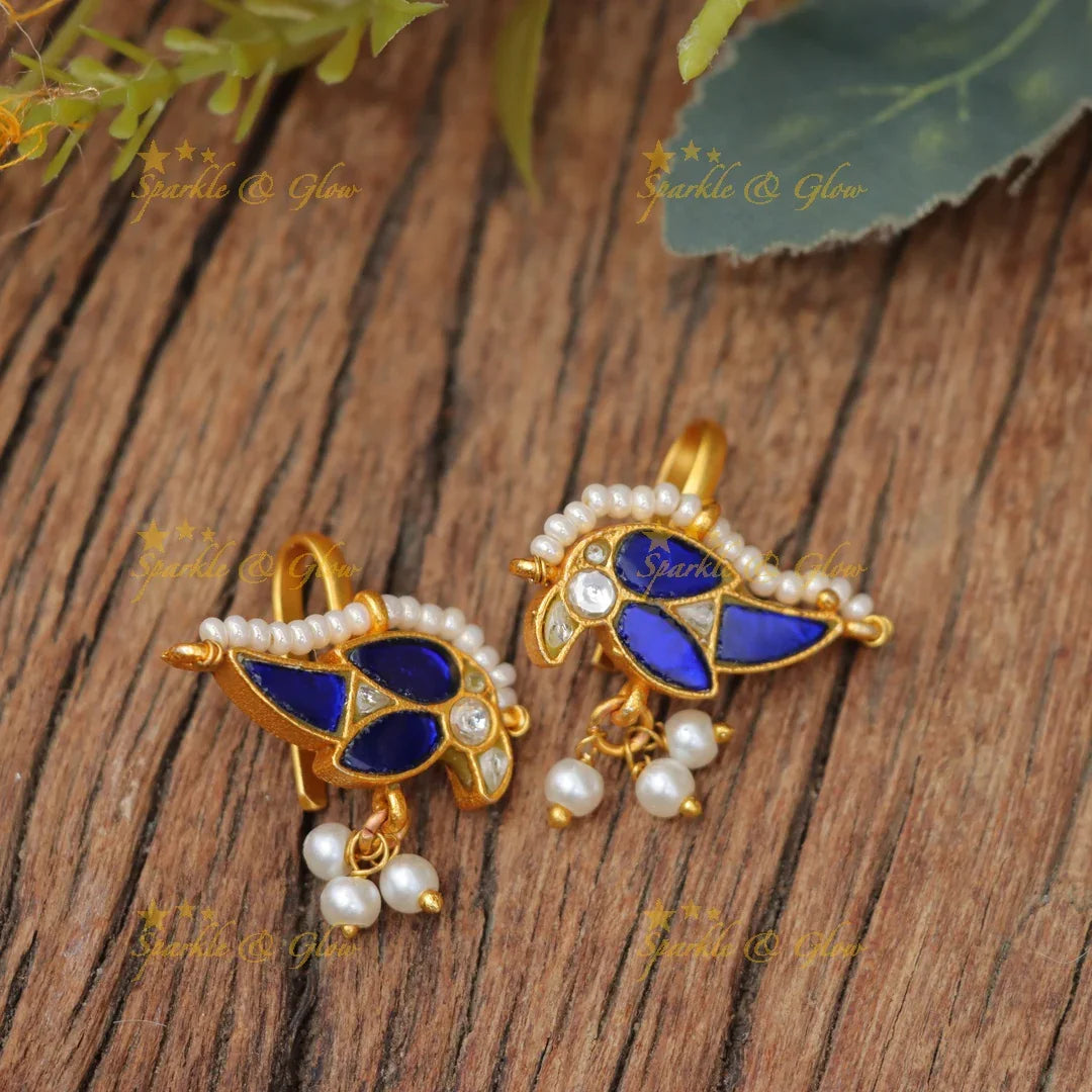 tunning Jadau Kundan Bugadi Earrings with Bird Motif