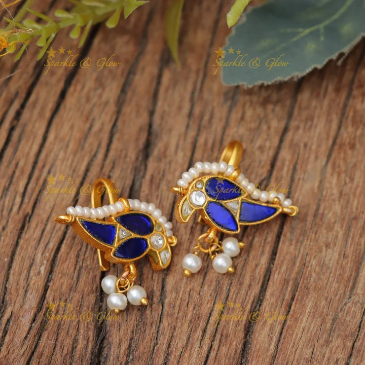 tunning Jadau Kundan Bugadi Earrings with Bird Motif