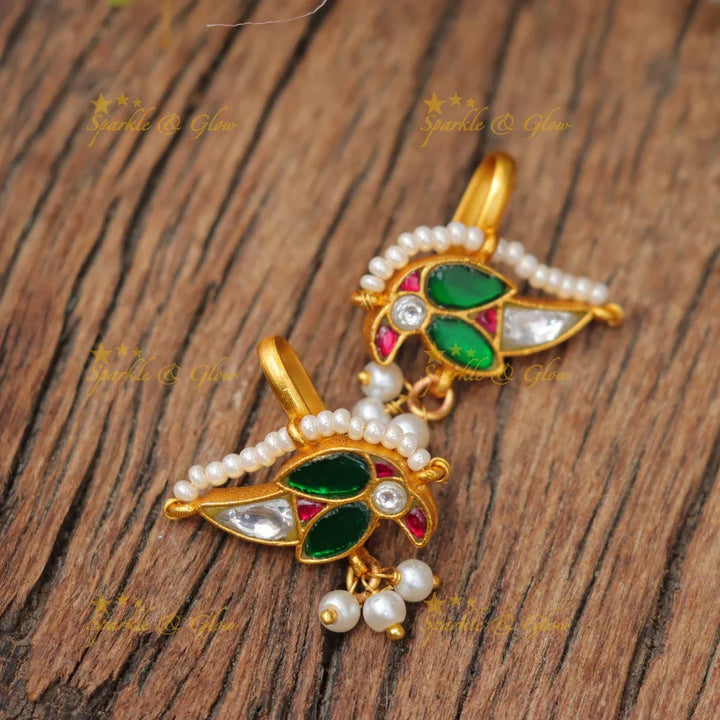 tunning Jadau Kundan Bugadi Earrings with Bird Motif
