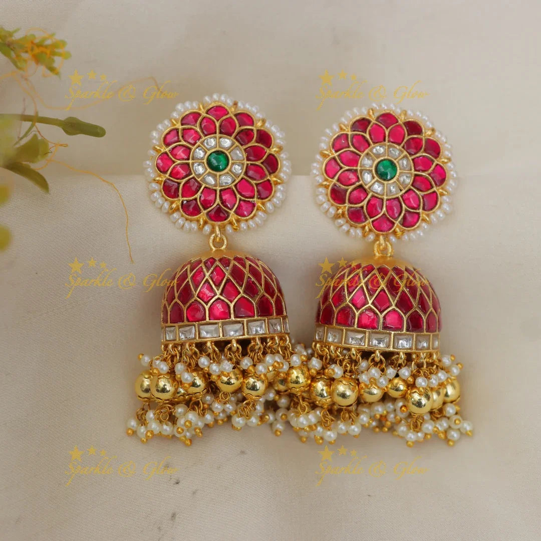 Grand Jadau Kundan Floral Bridal Jhumka