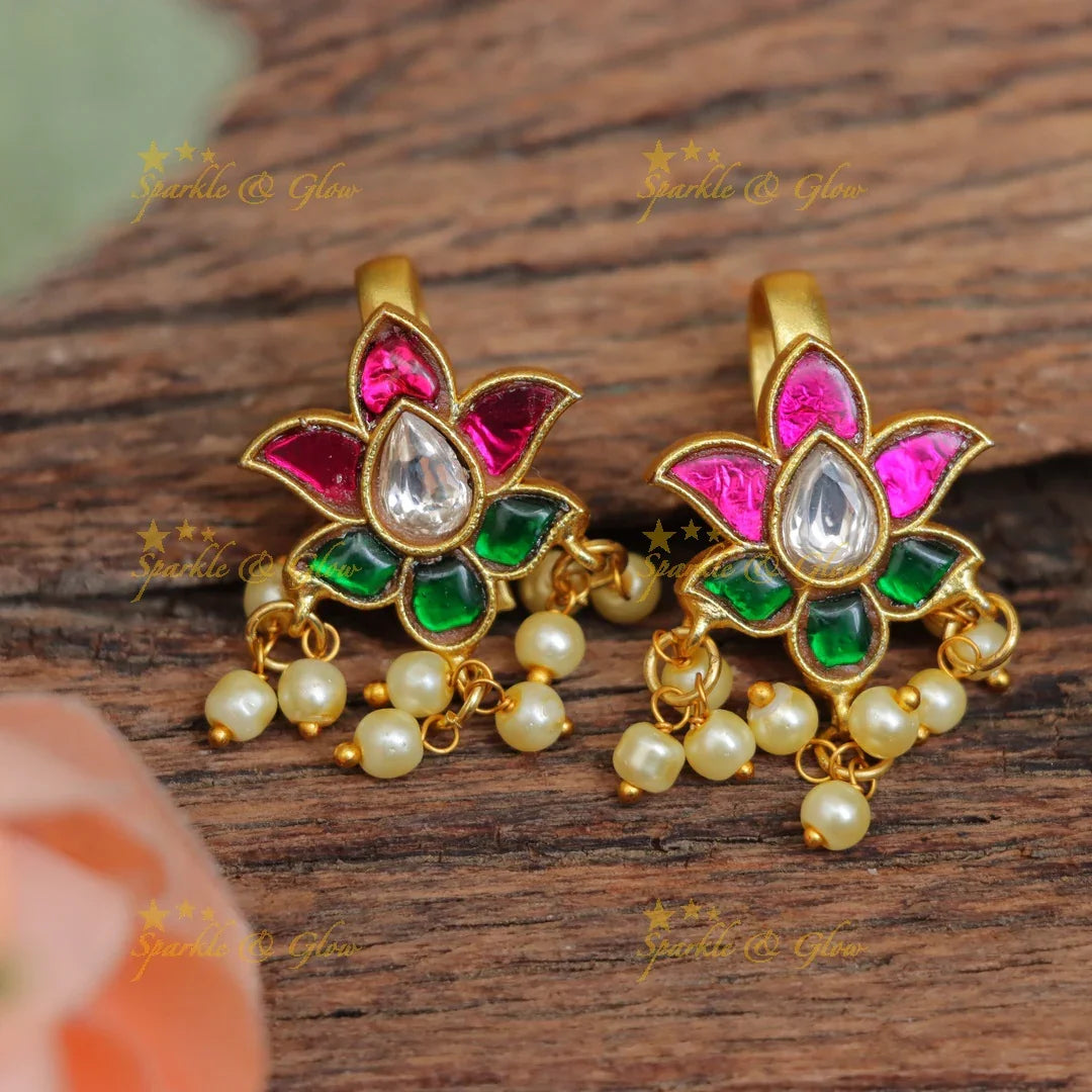 Stunning Jadau Kundan Floral Bugadi Earrings