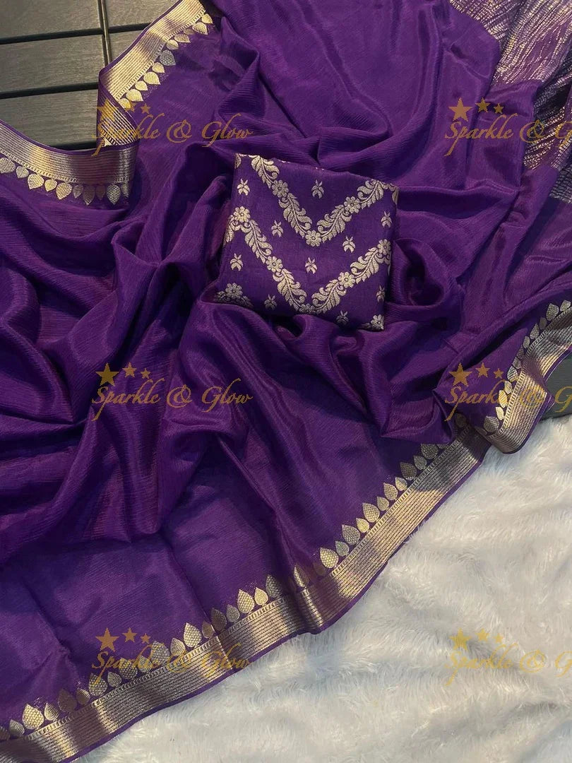 Trending Viscose Georgette with Peacock work Satin
