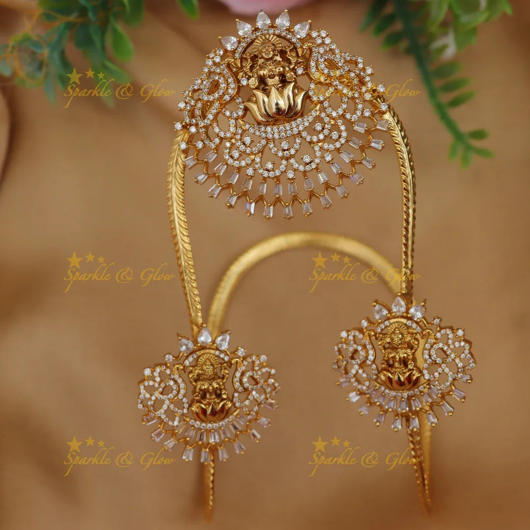 Grand Lakshmi Lotus Peacock carved U Shape Vanki with AD stones