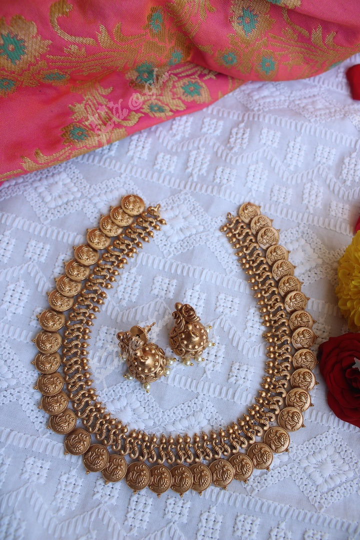 Premium quality matte gold coin necklace