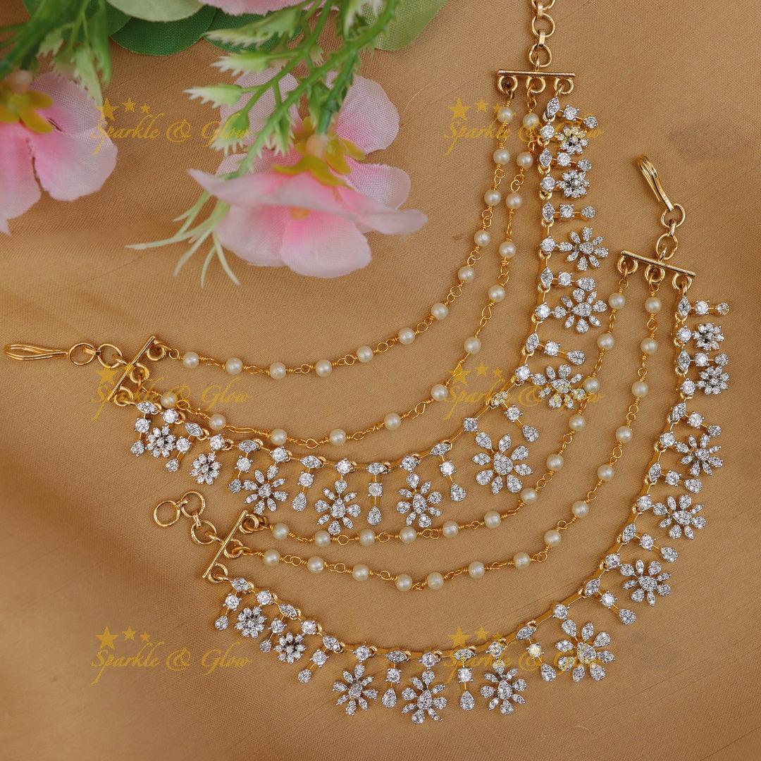 Sparkling American Diamond Floral Ear Chains
