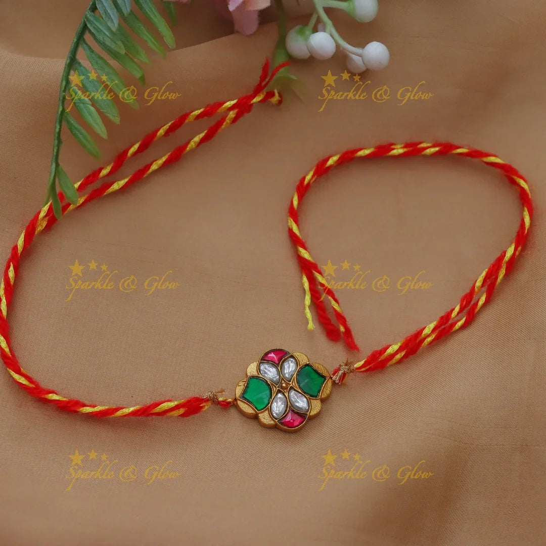 Jadau Kundan Rakhi Bracelet - Premium Festive Collection