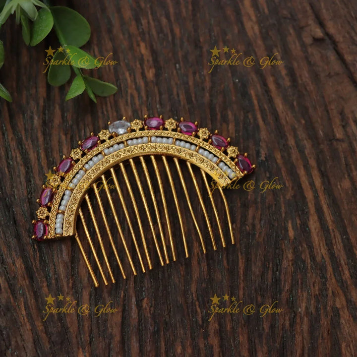 Elegant Gold Hair Ornament with AD Stones | Festive Essential
