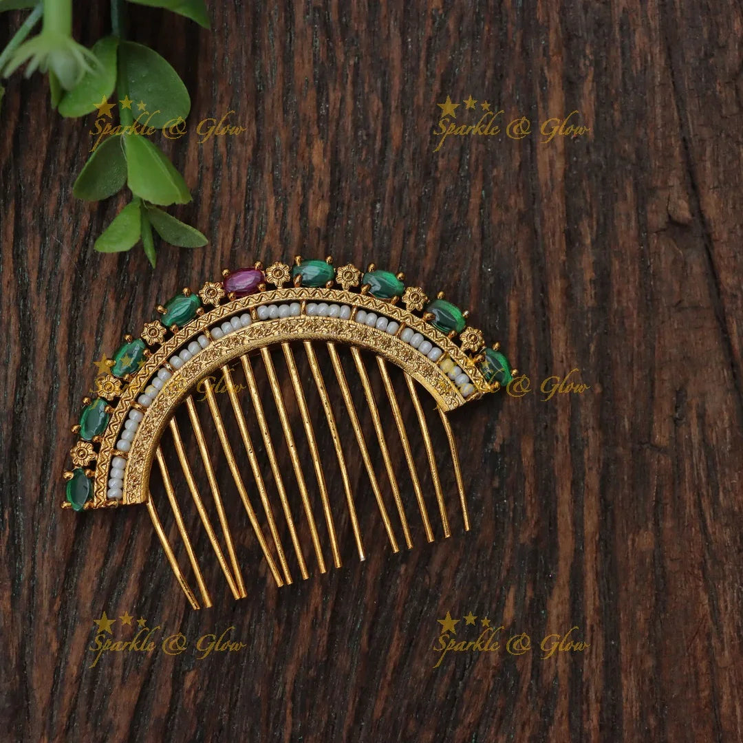 Elegant Gold Hair Ornament with AD Stones | Festive Essential