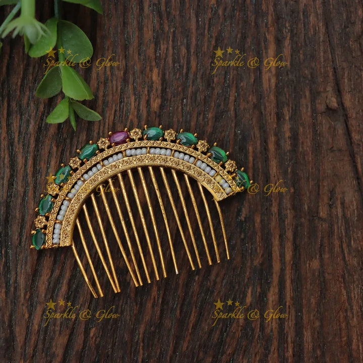 Elegant Gold Hair Ornament with AD Stones | Festive Essential