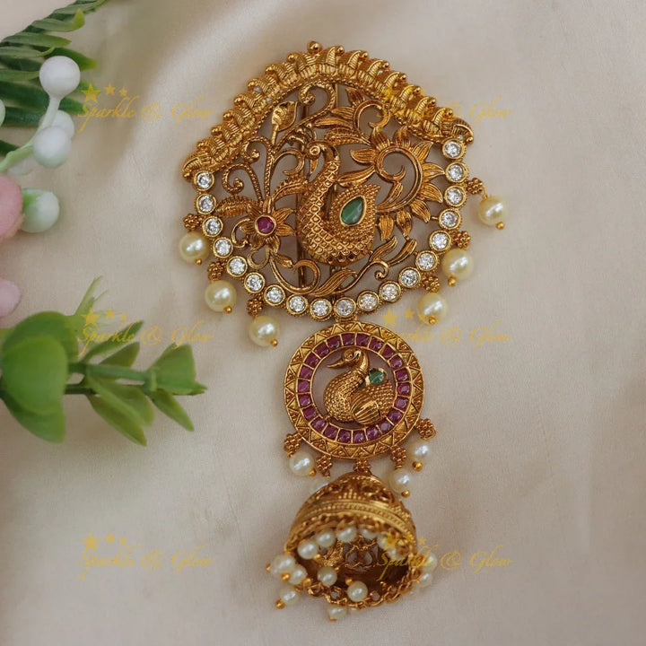 Traditional Peacock Kemp Hair Pin with Jhumka Drop