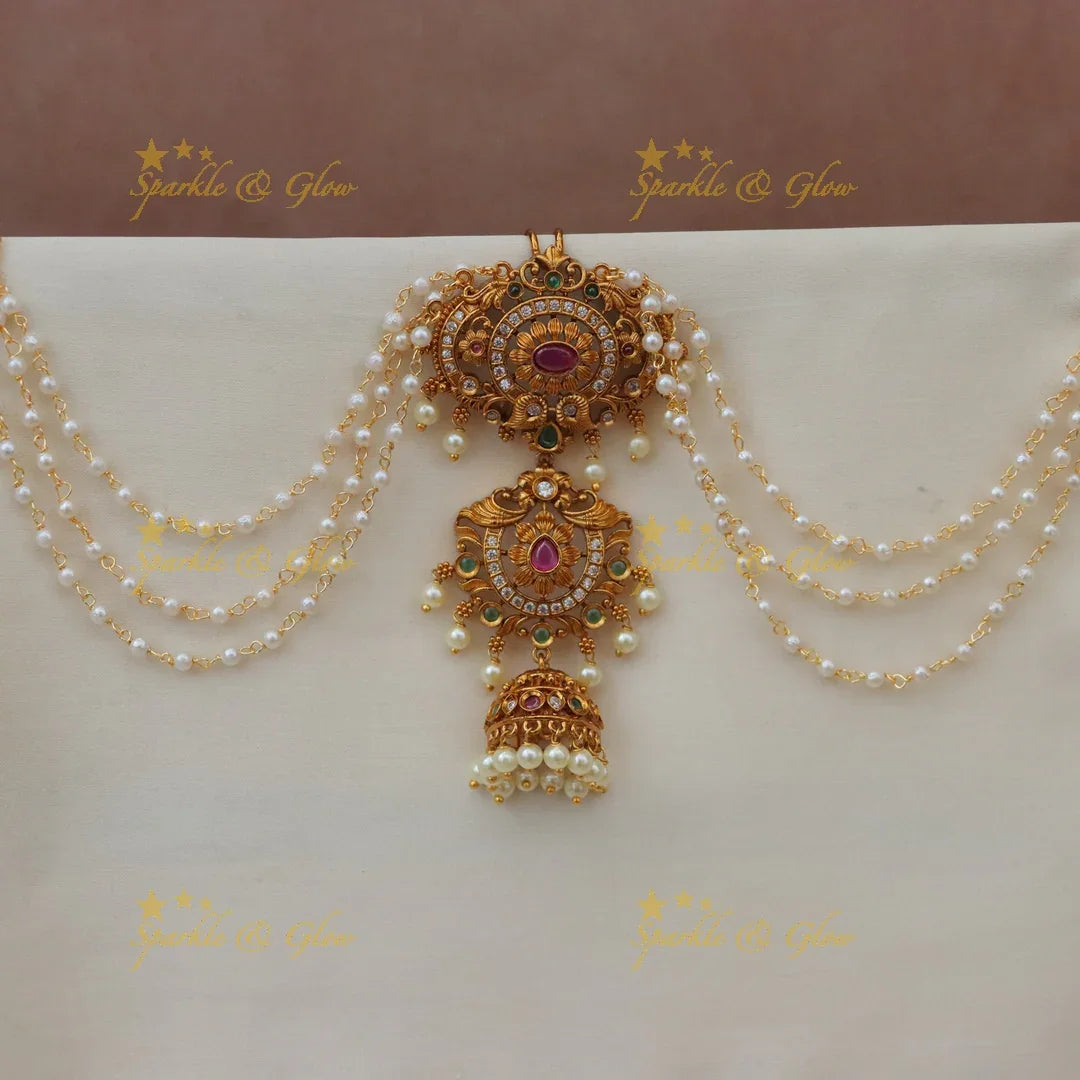 Grand Temple Style Gold-Plated Pearl Bridal Hair Pin
