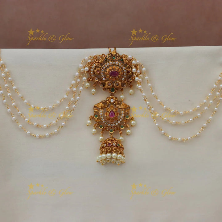 Grand Temple Style Gold-Plated Pearl Bridal Hair Pin