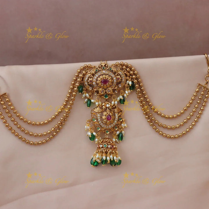 Grand Temple Style Gold-Plated Pearl Bridal Hair Pin
