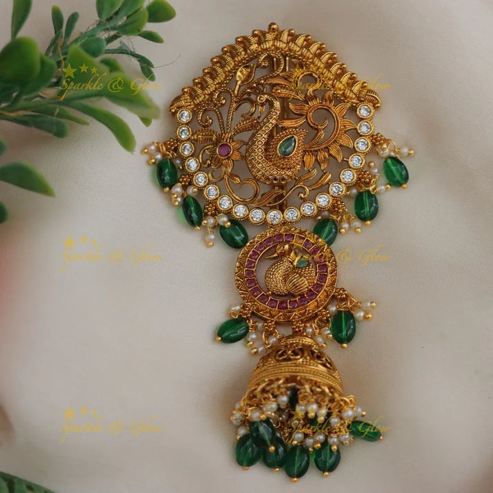 Traditional Peacock Kemp Hair Pin with Jhumka Drop