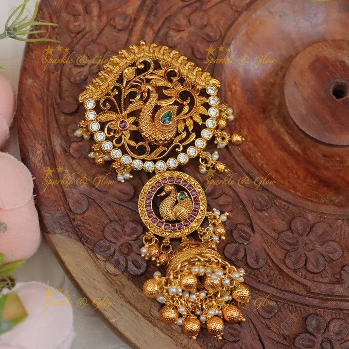Traditional Peacock Kemp Hair Pin with Jhumka Drop