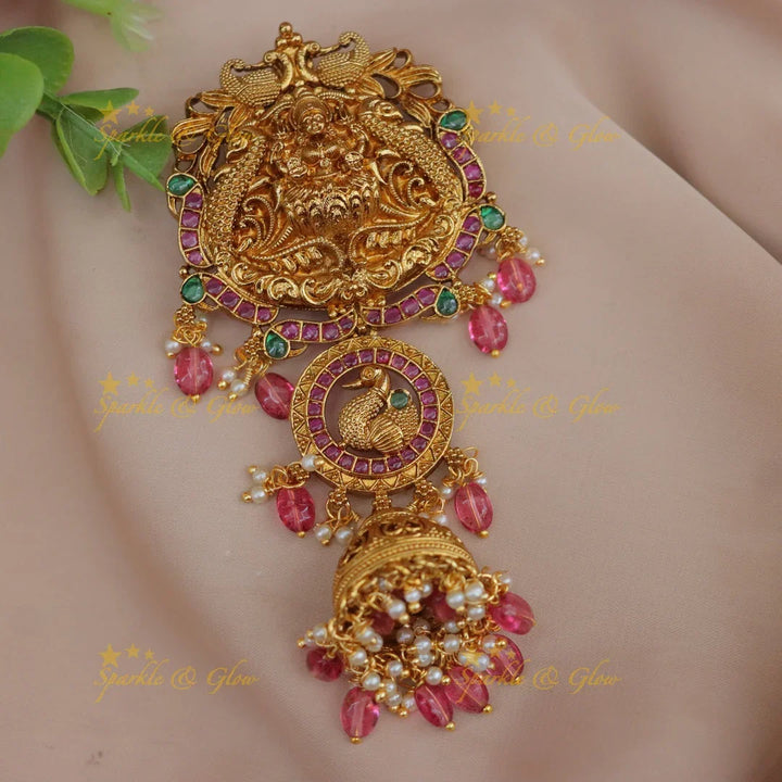 Traditional Temple Hairpin with Lakshmi Motif and Kemp Stones