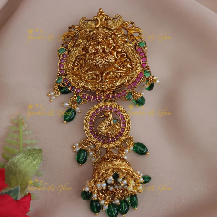 Traditional Temple Hairpin with Lakshmi Motif and Kemp Stones