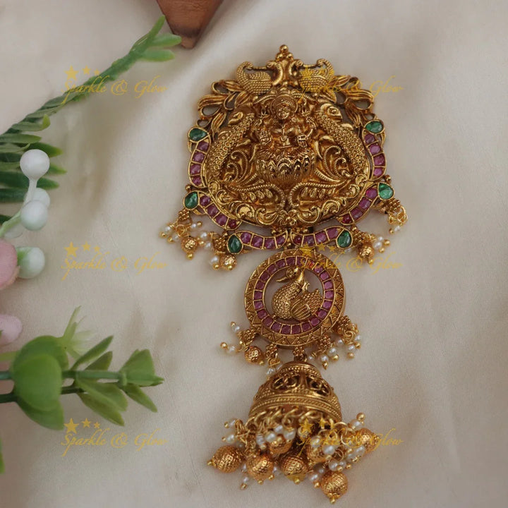 Traditional Temple Hairpin with Lakshmi Motif and Kemp Stones