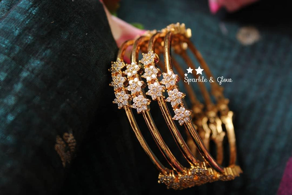 Ad Stone thin one line bangles - 2.6 - White - Green - Sparkle and Glow