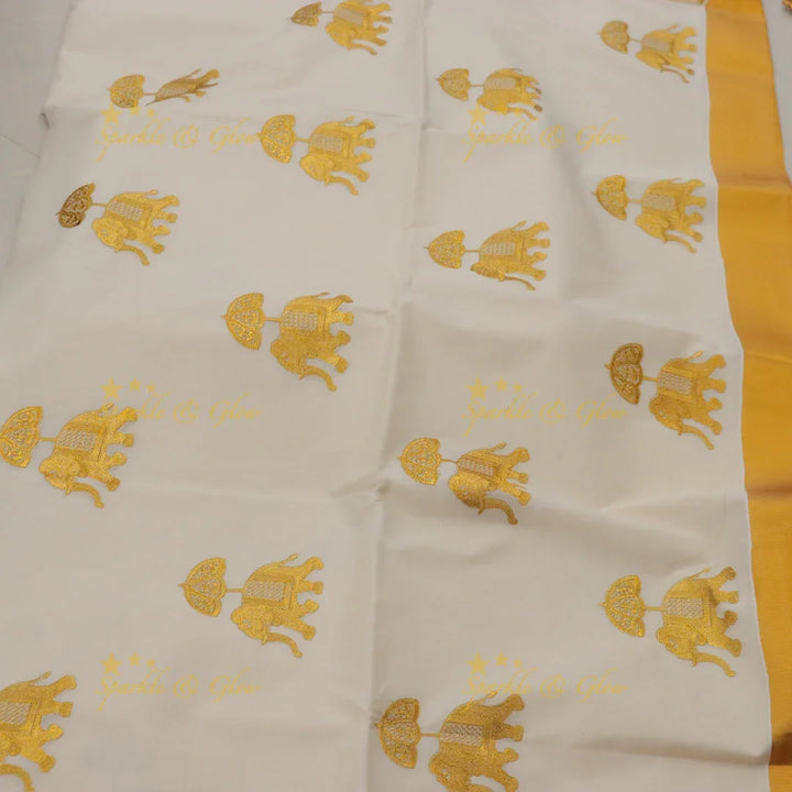 Traditional Bridal Procession Embroidery Kerala Saree