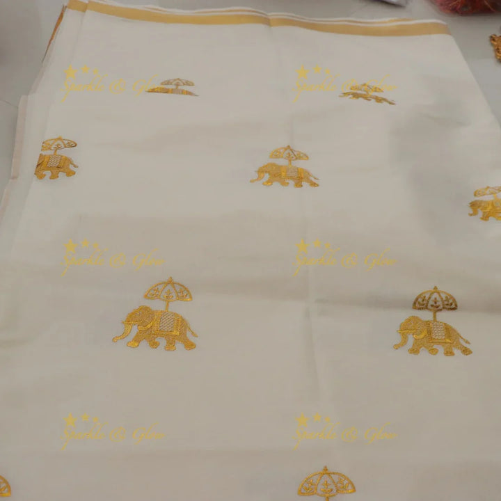 Traditional Bridal Procession Embroidery Kerala Saree