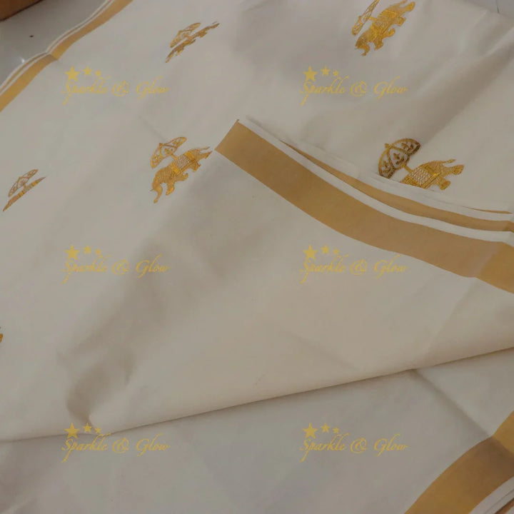 Traditional Bridal Procession Embroidery Kerala Saree
