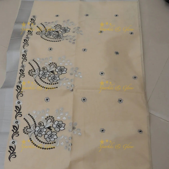 Stunning Kerala Saree with Floral Embellishments