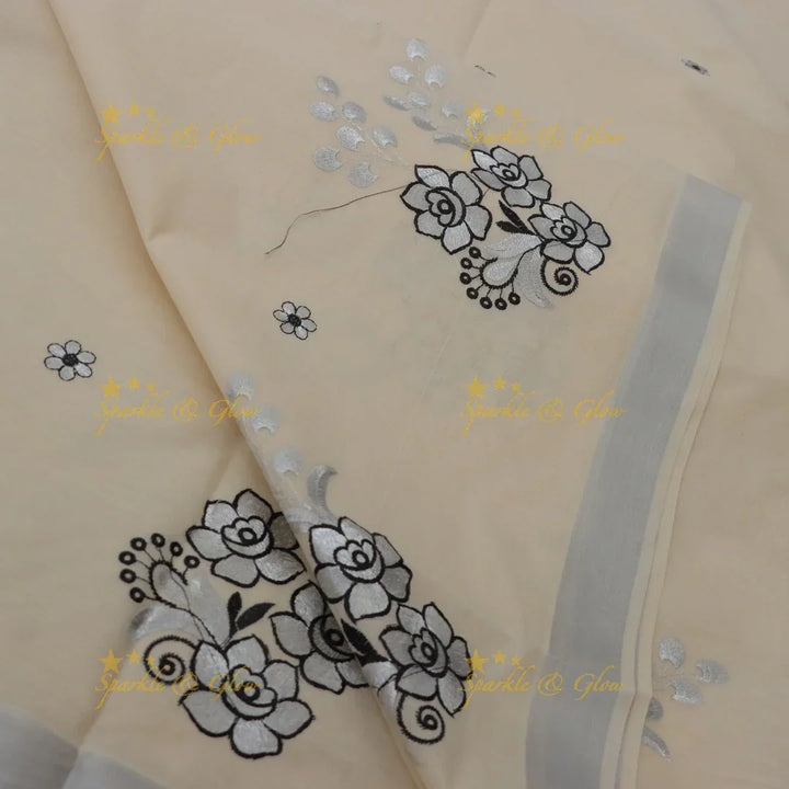 Stunning Kerala Saree with Floral Embellishments