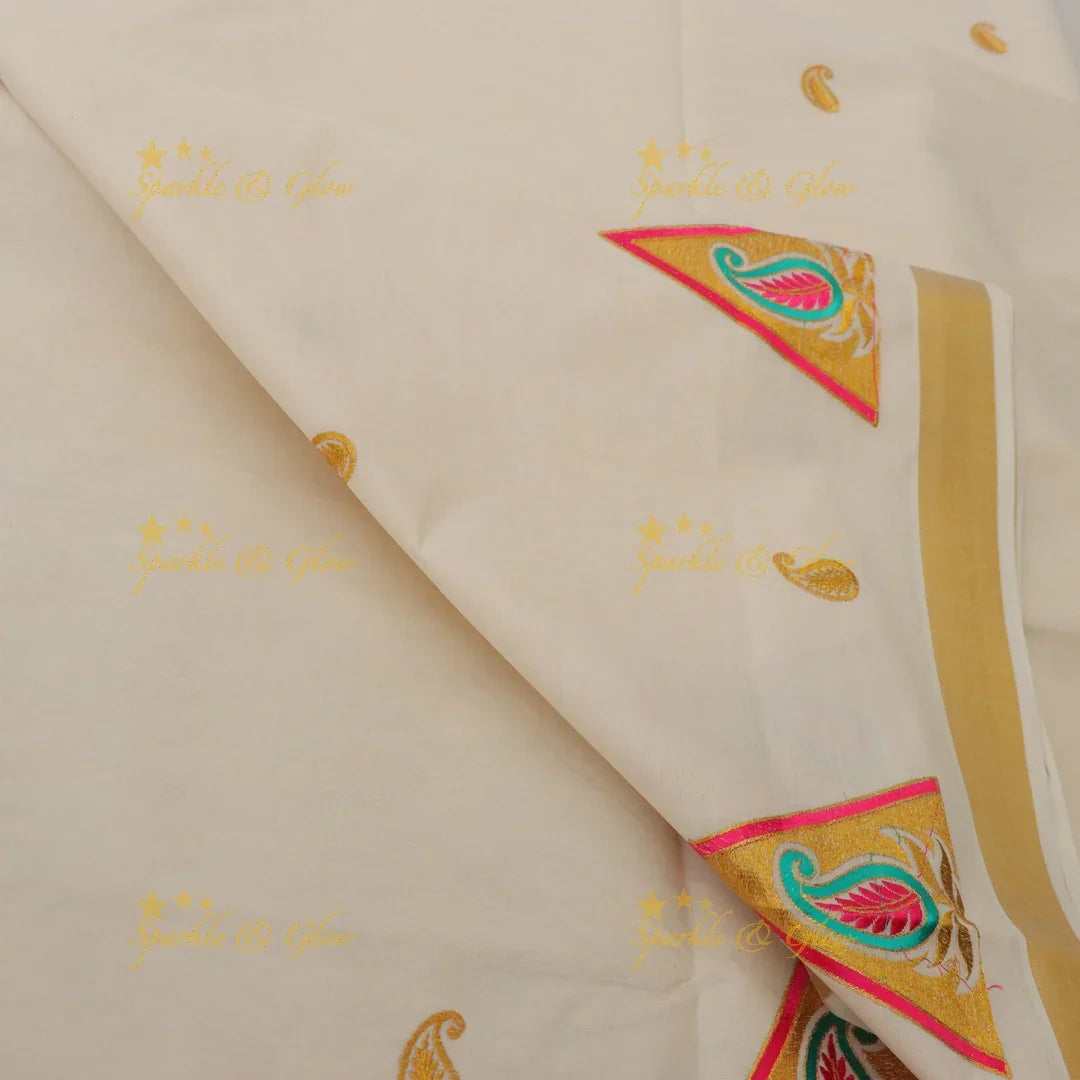 Exquisite Kerala Kasavu Saree with Mango Design