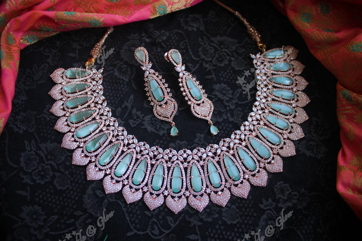 Rose gold beautiful AD stones neckset - Pastel Pink