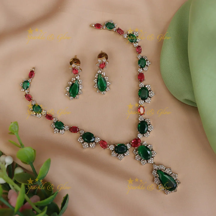Enchanting Floral Necklace Set with American Diamonds
