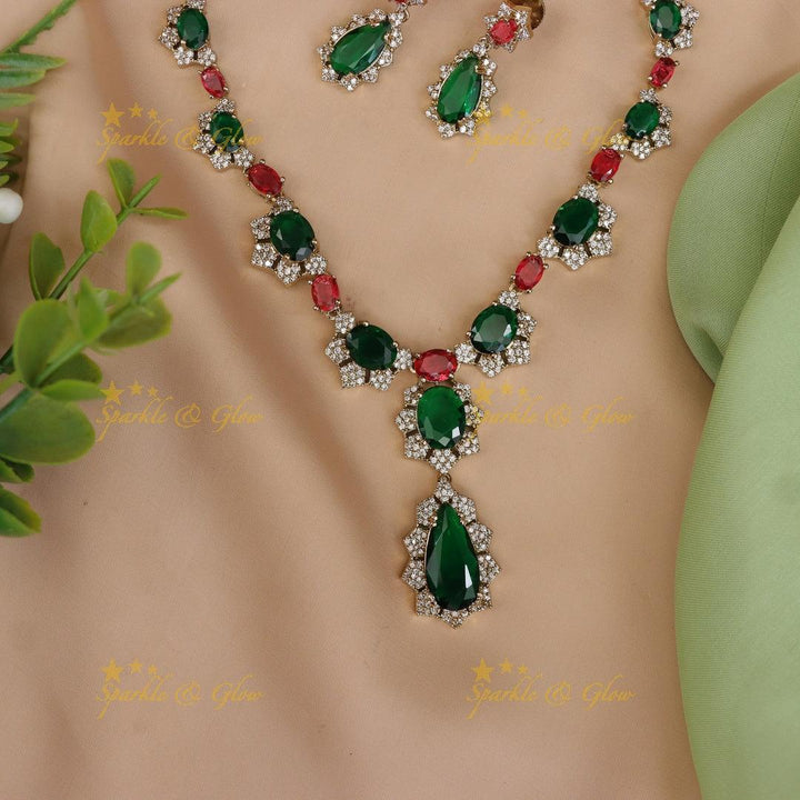 Enchanting Floral Necklace Set with American Diamonds