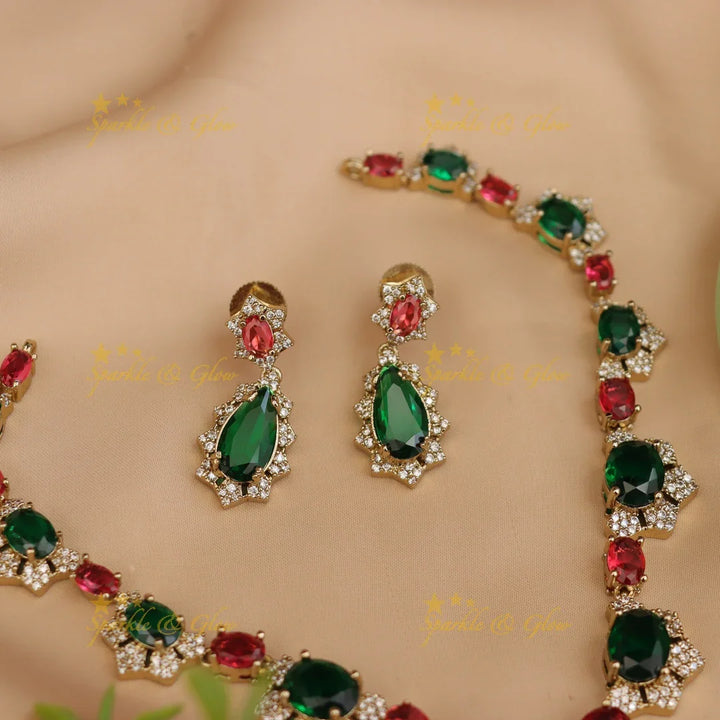 Enchanting Floral Necklace Set with American Diamonds