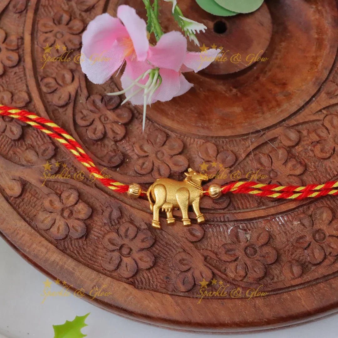 Exquisite Jadau Kundan Rakhi Cow Design - Buy Online