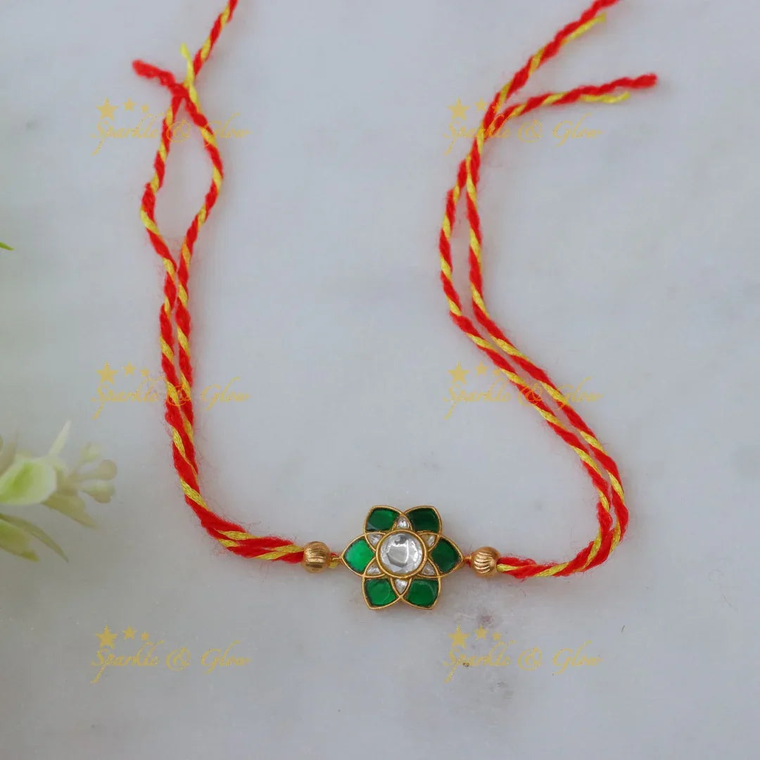 Exquisite Emerald Jadau Kundan Rakhi - Exclusive Festive Piece