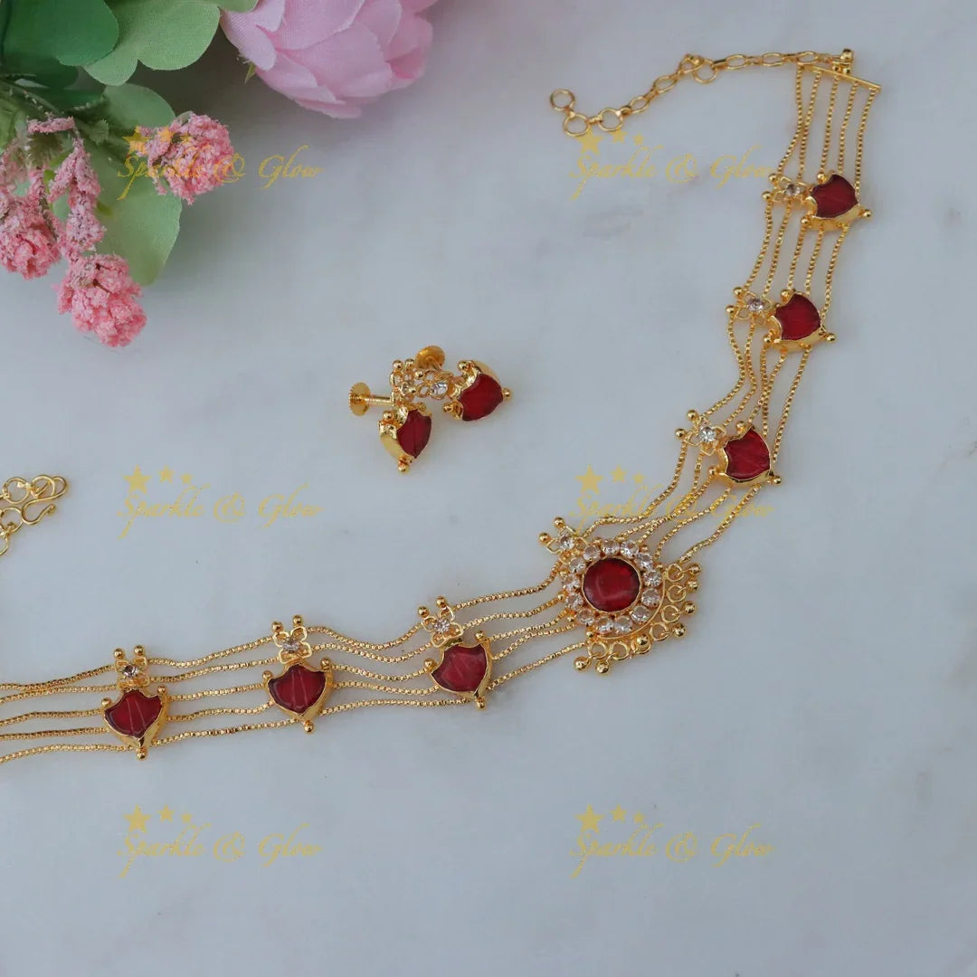 Kerala Palaka Necklace & Earrings Festive Set