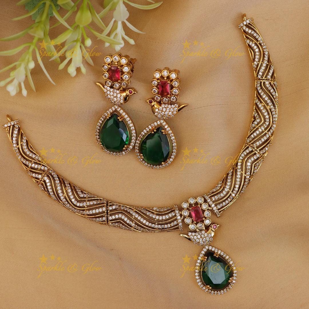 Exquisite Golden Peacock Hasli Necklace Set | New Arrival