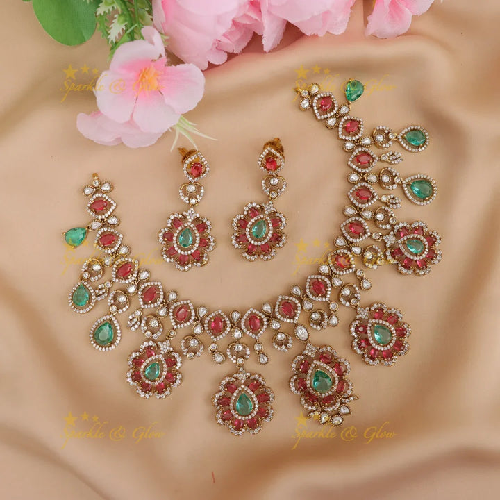 Exquisite American Diamond Floral Necklace Set