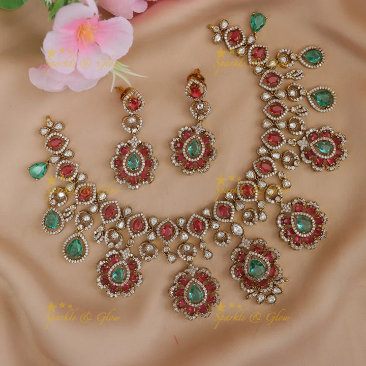 Exquisite American Diamond Floral Necklace Set