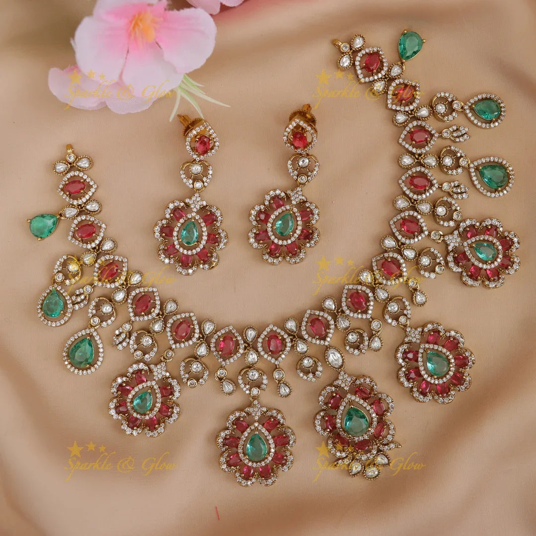 Exquisite American Diamond Floral Necklace Set