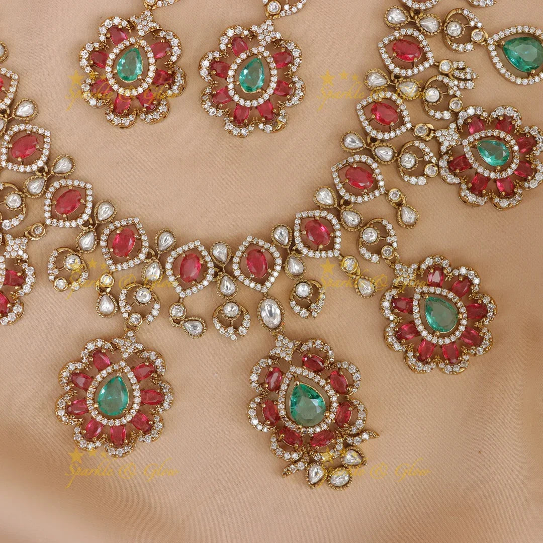 Exquisite American Diamond Floral Necklace Set