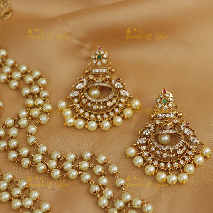 Elegant Gold CZ Pearl Rani Haram Necklace Set Online