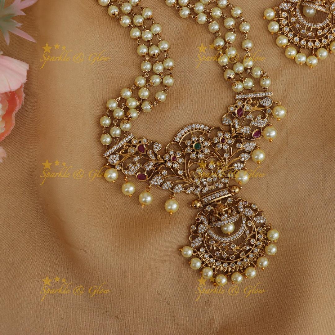 Elegant Gold CZ Pearl Rani Haram Necklace Set Online