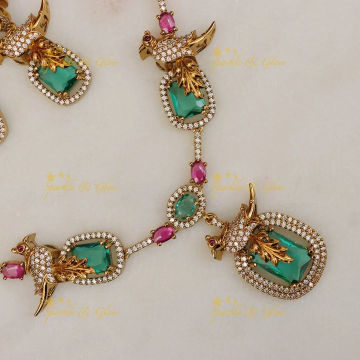Mesmerizing Bird Necklace Set with American Diamonds