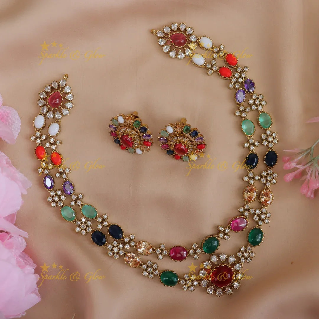 Radiant Navarathna Necklace: Festive Jewelry Perfection