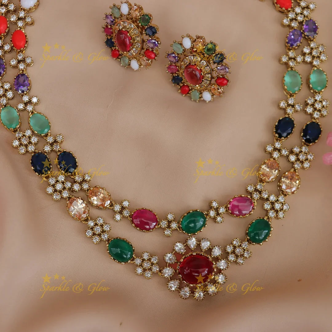 Radiant Navarathna Necklace: Festive Jewelry Perfection