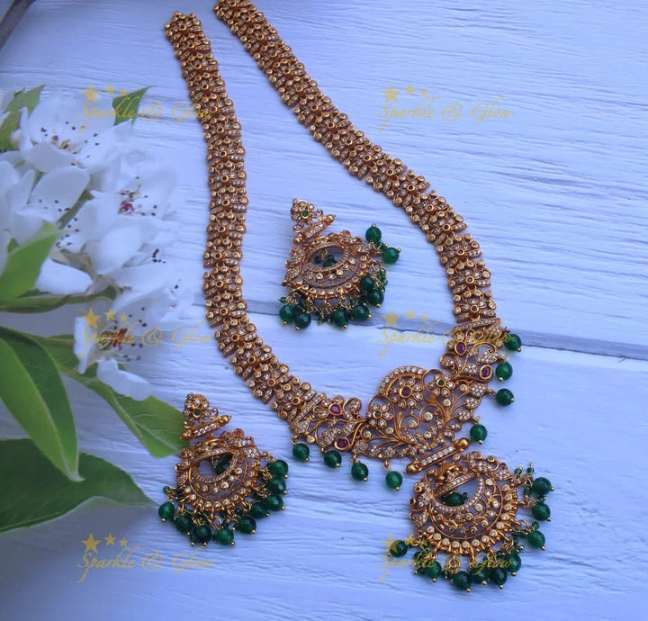 Premium quality matte CZ stone gorgeous non idol haram - Multi Green - Sparkle and Glow