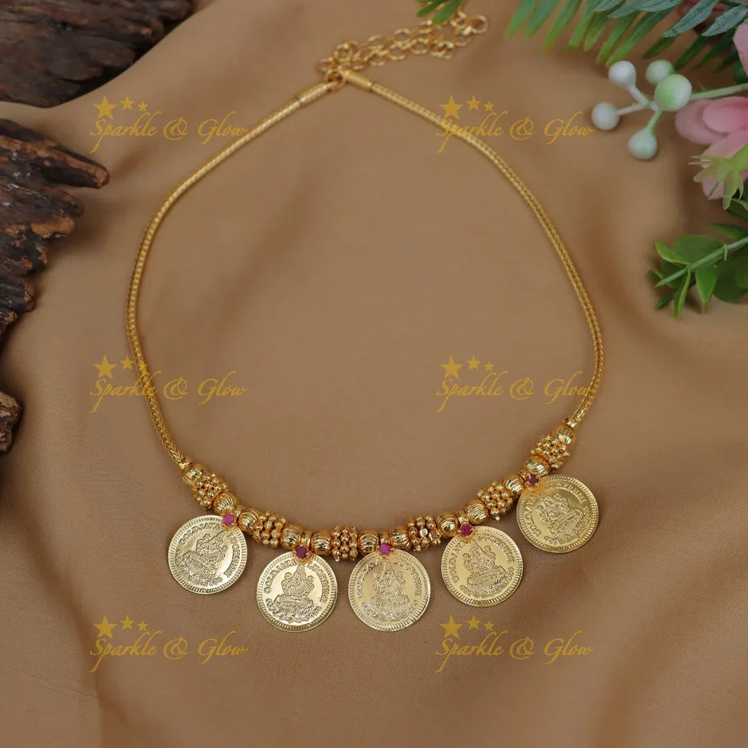 Kerala Pancha Lakshmi Coin Necklace - Traditional Elegance