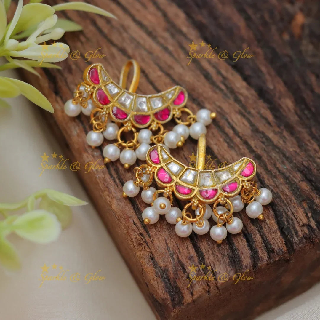 Exquisite Half Moon Pearl Bugadi Earrings – Sparkle & Glow