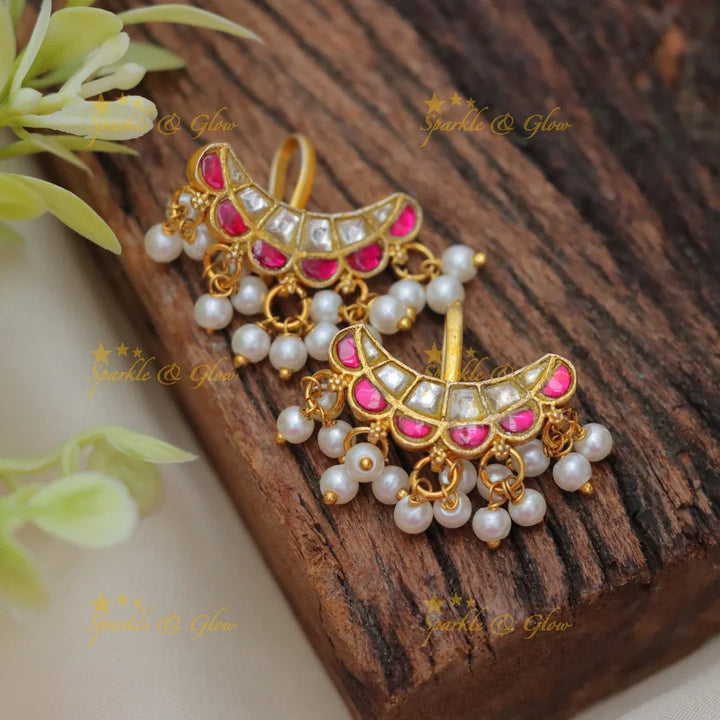 Exquisite Half Moon Pearl Bugadi Earrings – Sparkle & Glow